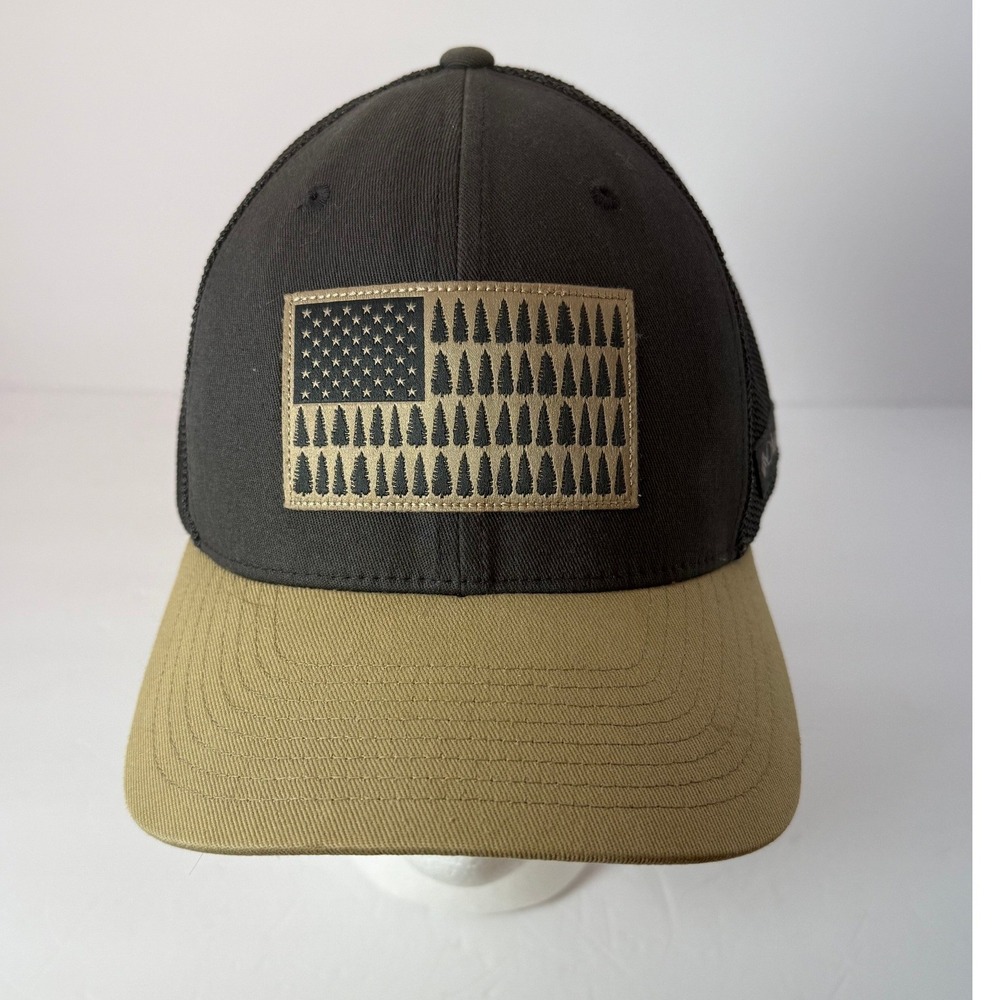 Columbia PFG Tree American Flag Mesh Back‎ Trucker Hat Flexfit Charcoal Tan Cap